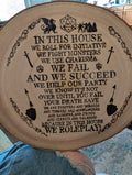 In This House We Roleplay — D&D Wood-Burned Plaque